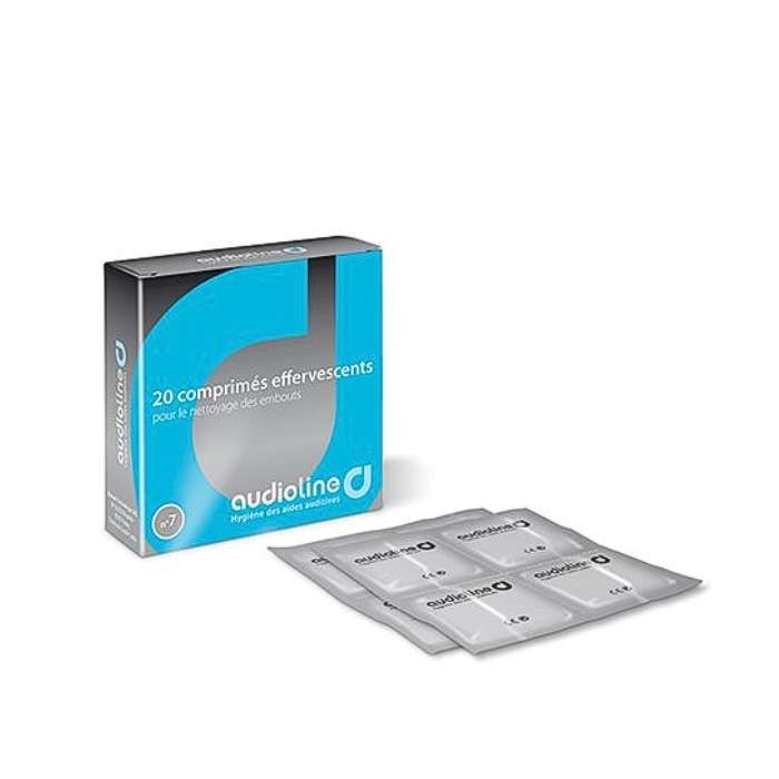 Boîtes de 20 Comprimés effervescents AUDIOLINE pour le nettoyage d'embout