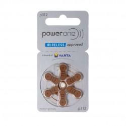 Pile auditive Power One P312 (marron) – Plaquette de 6 piles zinc‑air sans mercure