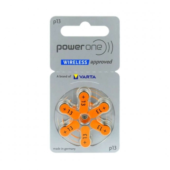 Pile auditive Power One P13 (orange) – Plaquette de 6 piles zinc‑air sans mercure