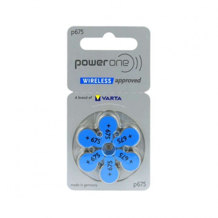 Pile auditive Power One P675 (bleu) – Plaquette de 6 piles zinc‑air haute puissance